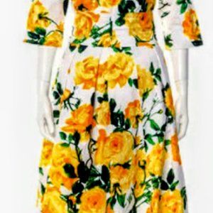 Samantha Sung Yellow Rose Floral Hana Dress NWOT